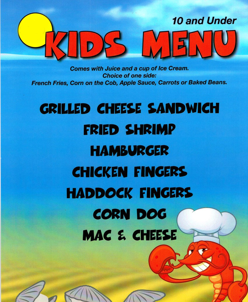 Kids Menu at The Clam Bake
